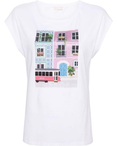Liu Jo T-Shirt mit Strass-Print - Weiß