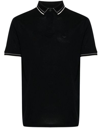 Emporio Armani Logo-embroidered Cotton Polo Shirt - Black