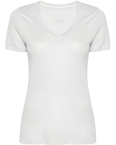 120% Lino Camiseta con cuello en V - Blanco