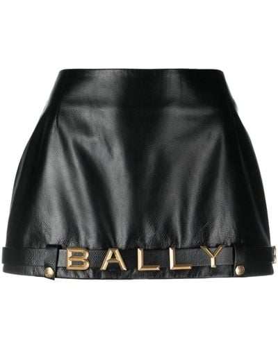 Bally Minijupe en cuir à plaque logo - Noir