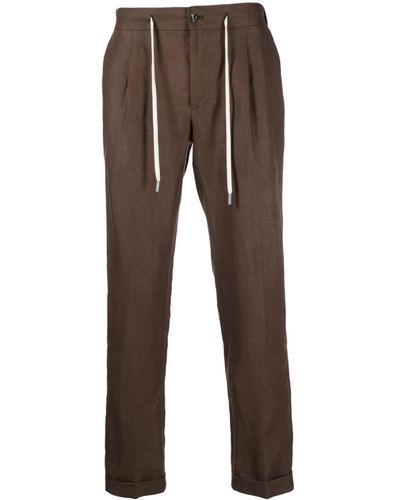 Barba Napoli Drawstring Straight-leg Linen Pants - Brown