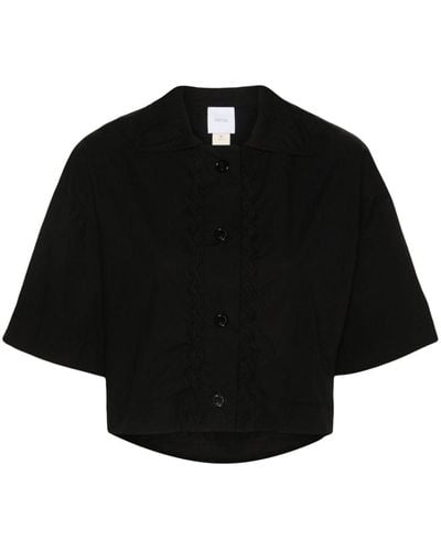 Patou Wave-appliqué Cropped Shirt - Black