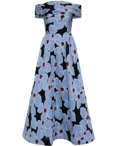 Rebecca Vallance Georgina Floral-embroidered Midi Dress - Blue