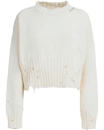 Marni Cropped Distressed Jumper - White