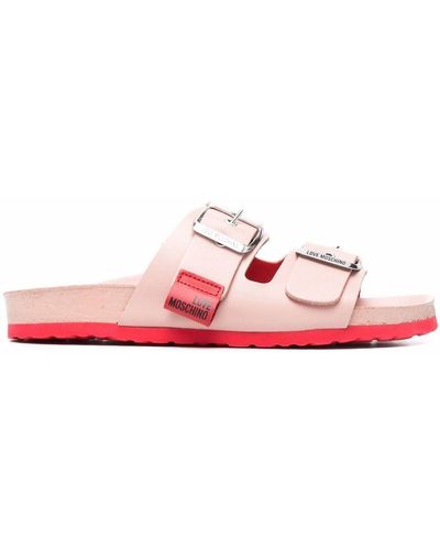 Love Moschino Logo Side-buckle Sandals - Pink