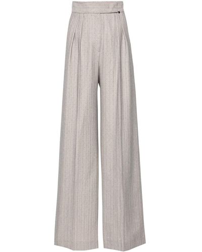 Nissa Rhinestoned Wide-leg Trousers - Grey