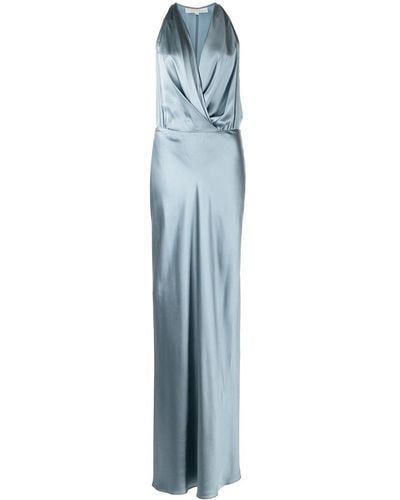 Michelle Mason Vestido de fiesta drapeado con cuello halter - Azul