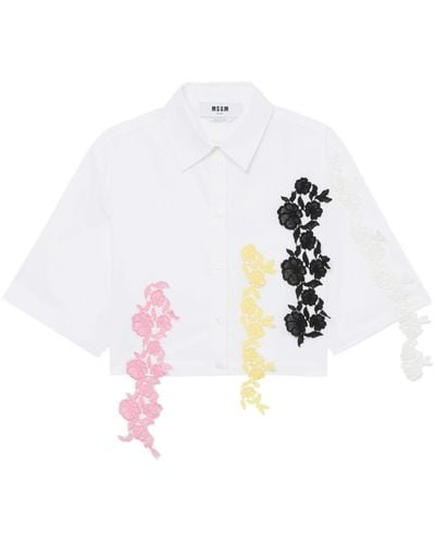 MSGM Floral-appliqué Cotton Shirt - White