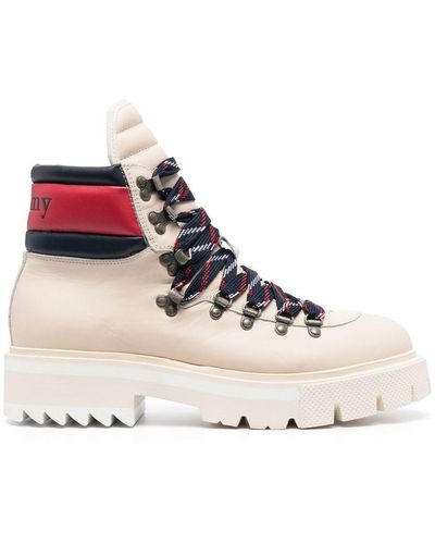 Tommy Hilfiger Serif-logo Cleated Leather Boots - Natural