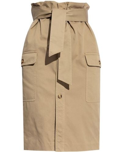 Saint Laurent Belted High-waisted Skirt - Natural