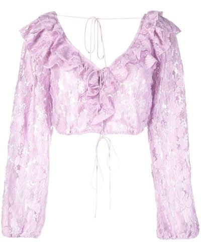 For Love & Lemons Floral-lace Ruffled Blouse - Pink