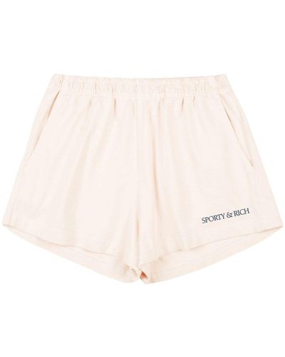 Sporty & Rich H&w Club Cotton Mini Shorts - Natural