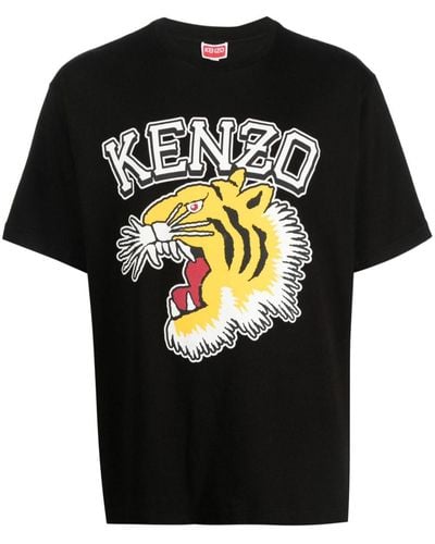 KENZO Tiger Varsity Brand-print Relaxed-fit Cotton-jersey T-shirt - Black