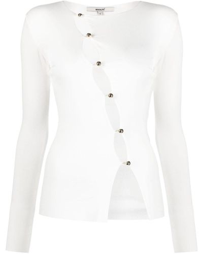 MANURI Nina Asymmetric Button-up Cardigan - White