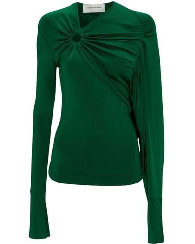 Victoria Beckham Long-sleeve Gathered-detail Top - Green