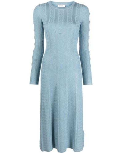 Sandro Ribbed-knit Metallic Dress - Blue