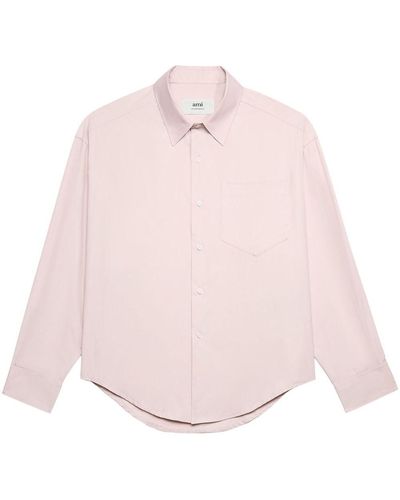Ami Paris Pocket Long-sleeve Cotton Shirt - Pink