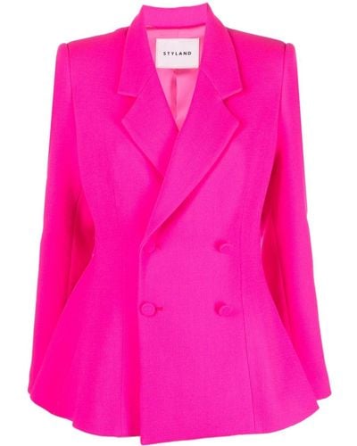 Styland Double-breasted Wool Blazer - Pink