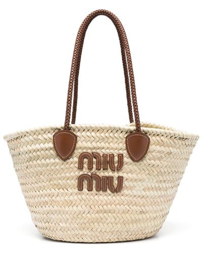 Miu Miu Handtasche mit Logo-Patch - Natur