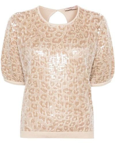 Twin Set Sequined Knitted T-shirt - Natural