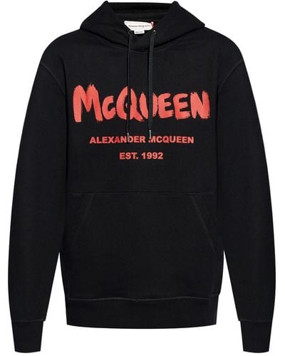 Alexander McQueen Graffiti Logo-print Cotton Hoodie - Blue