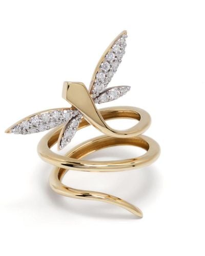 Anapsara 18kt Yellow Gold Micro Dragonfly Diamond Ring - White