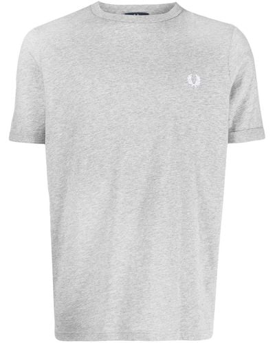 Fred Perry Camiseta Ringer con logo bordado - Gris
