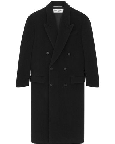 Saint Laurent Chevron Wool Double-breasted Coat - Black