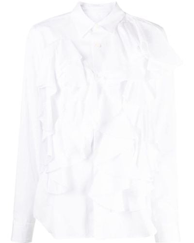Comme des Garçons Ruffled Buttoned Cotton Shirt - White