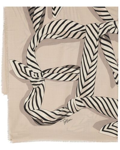 Totême Knotted Monogram Printed Silk Scarf in Metallic