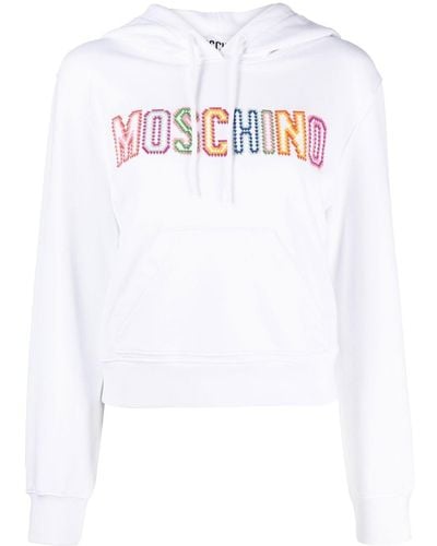 Moschino Cropped-Hoodie mit Logo - Weiß