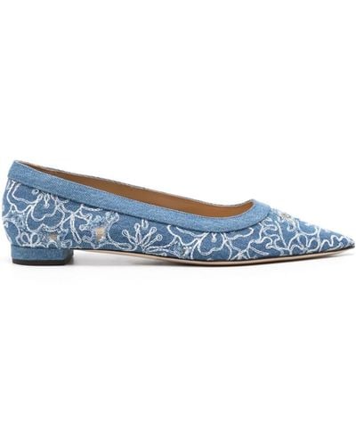Arteana Floral-embroidered Ballerina Shoes - Blue