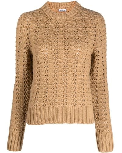 Aspesi Crew-neck Pointelle-knit Sweater - Brown