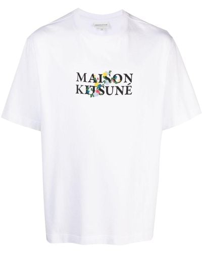 Maison Kitsuné Camiseta extragrande con logo de flores de - Blanco