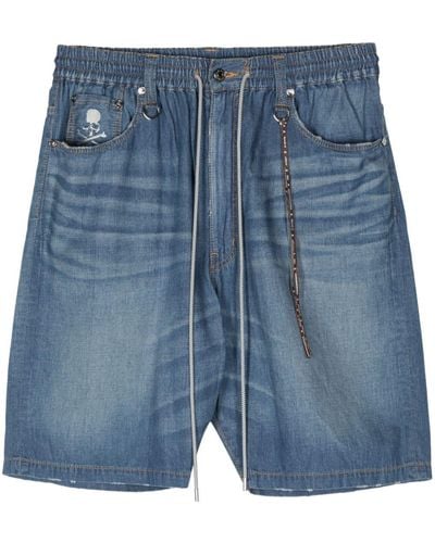 Mastermind Japan Jeans-Shorts mit Totenkopf-Stickerei - Blau
