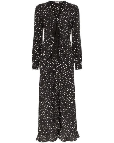 Miu Miu Star-print Ruffled-silk Midi Dress - Black