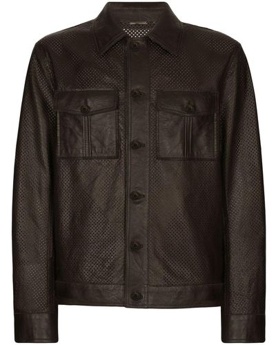 Dolce & Gabbana レザーシャツジャケット - ブラック