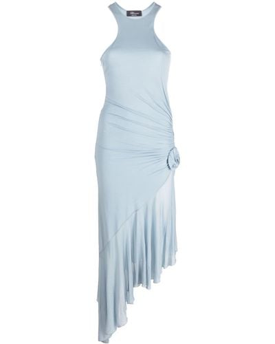Blumarine Ruched Asymmetric Midi Dress - Blue