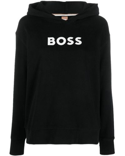 BOSS Logo-print Organic Cotton Hoodie - Black