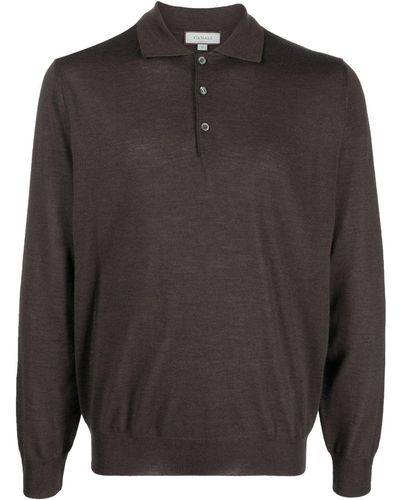 Canali Long-sleeved Wool Polo Shirt - Black