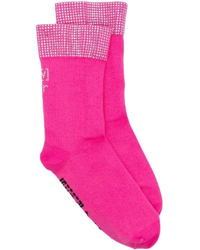 Wolford X Sergio Rossi Crystal-studded Socks - Pink