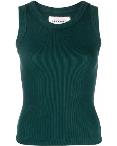 Styland Ribbed-knit Vest Top - Green