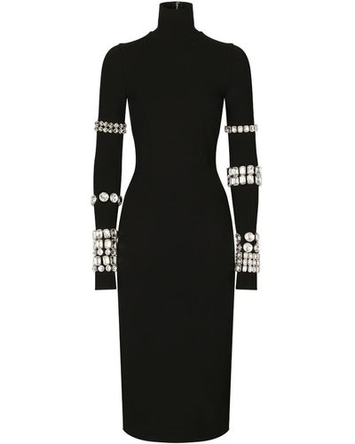 Dolce & Gabbana Vestido longuette de punto milano con strass - Negro