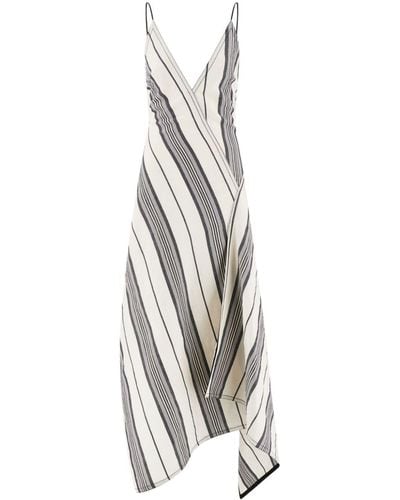 Ferragamo Asymmetric Striped Dress - White