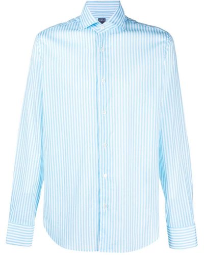 Fedeli Stripe-print Cotton Shirt - Blue
