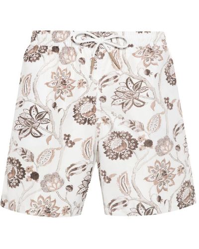 Eleventy Floral-print Swim Shorts - White