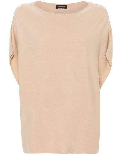 Fabiana Filippi Beaded-trim Cotton Knitted Top - Natural
