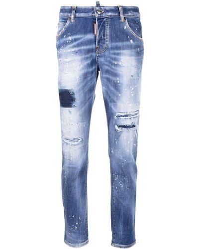 DSquared² Low-rise Distressed Cropped Jeans - Blue