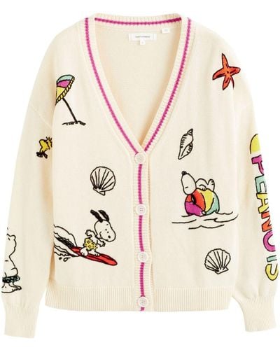 Chinti & Parker Snoopy Summer Intarsia-knit Cardigan - Natural
