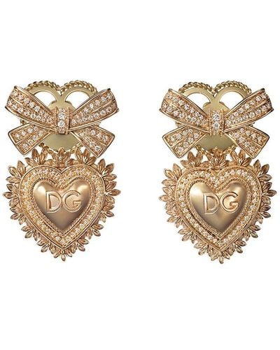 Dolce & Gabbana Pendientes Devotion en oro amarillo de 18kt con diamantes - Metálico